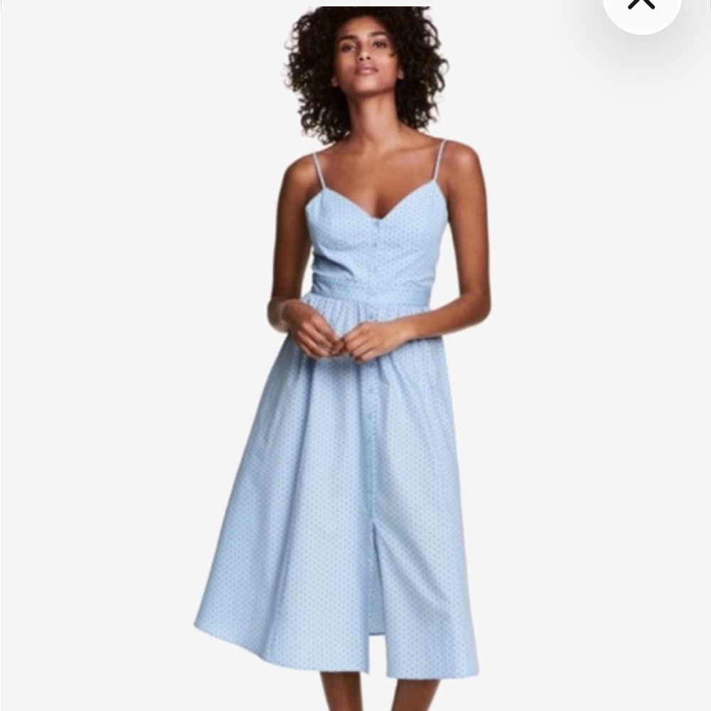 H&M Light‎ Blue Polka Dot Midi Dress